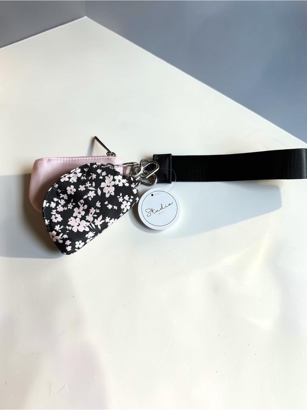 Studio Floral Black & Pink Key Wristlet Set NWT